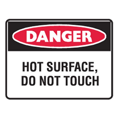 Brady Small Stick On Labels - Danger Hot Surface Do Not Touch, H90mm x W125mm, Self Adhesive Vinyl, White/Red/Black