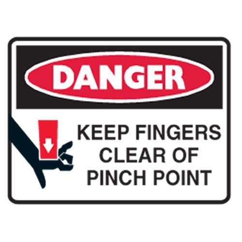 Brady Small Stick On Labels - Danger Keep Fingers Clear Of Pinch Point, H90mm x W125mm, Self Adhesive Vinyl, White/Red/Black