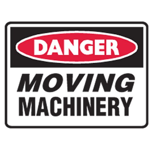 Brady Small Stick On Labels - Danger Moving Machinery, H90mm x W125mm, Self Adhesive Vinyl, White/Red/Black