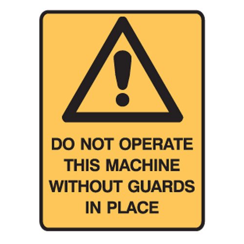 Brady Small Stick On Labels - Do Not Operate This Machine Without Guards, H125mm x W90mm, Self Adhesive Vinyl, Yellow/Black
