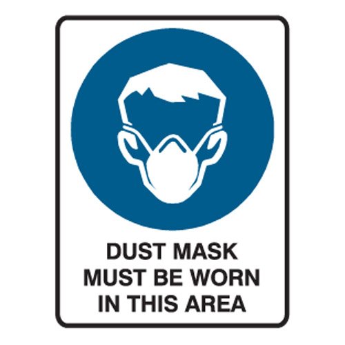 Brady Small Stick On Labels - Dust Mask Must Be Worn In This Area, H125mm x W90mm, Self Adhesive Vinyl, White/Blue/Black