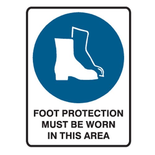 Brady Small Stick On Labels - Foot Protection Must Be Worn In This Area, H90mm x W55mm, Self Adhesive Vinyl, White/Blue/Black