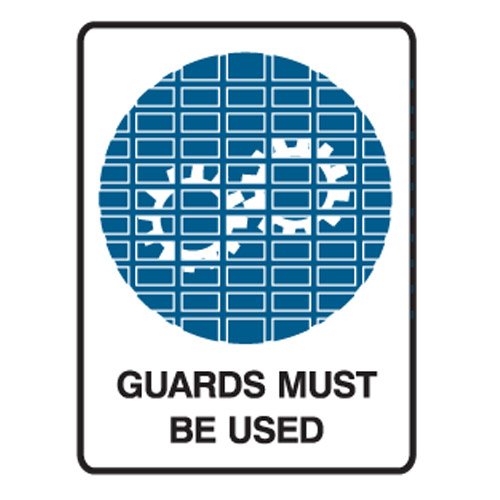 Brady Small Stick On Labels - Guards Must Be Used, H125mm x W90mm, Self Adhesive Vinyl, White/Blue/Black