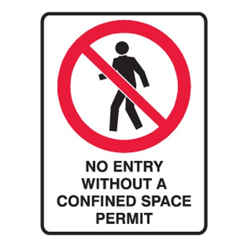 Brady Small Stick On Labels - No Entry Without A Confined Space Permit, H125mm x W90mm, Self Adhesive Vinyl, White/Red/Black