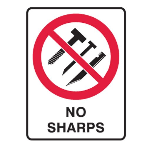 Brady Small Stick On Labels - No Sharps, H125mm x W90mm, Self Adhesive Vinyl, White/Red/Black