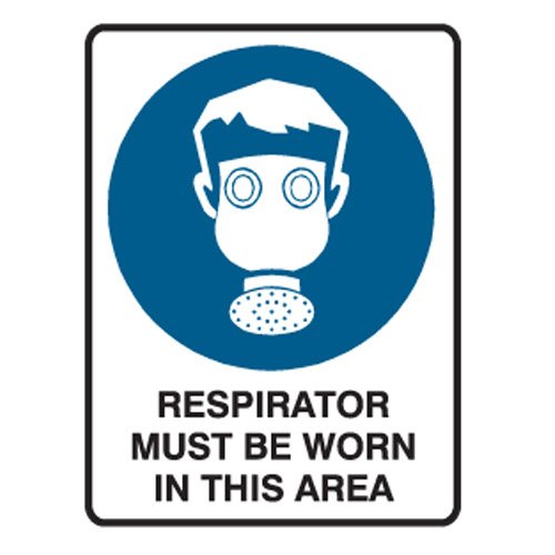 Brady Small Stick On Labels - Respirator Must Be Worn In This Area, H125mm x W90mm, Self Adhesive Vinyl, White/Blue/Black