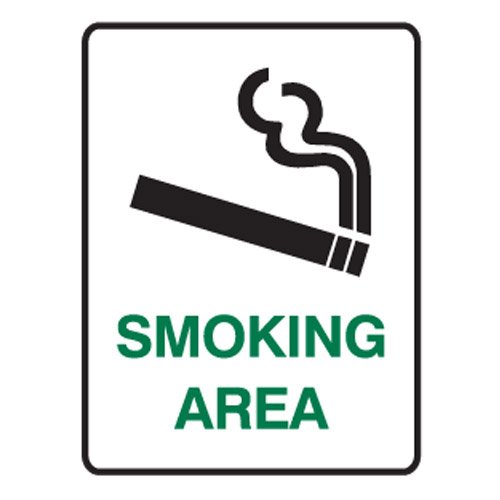 Brady Small Stick On Labels - Smoking Area, H125mm x W90mm, Self Adhesive Vinyl, Green/White/Black