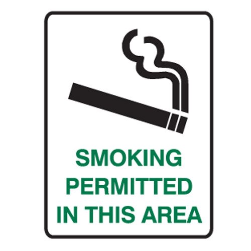 Brady Small Stick On Labels - Smoking Permitted In This Area, H125mm x W90mm, Self Adhesive Vinyl, Green/White/Black