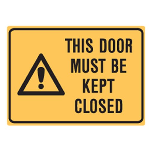 Brady Small Stick On Labels - This Door Must Be Kept Closed, H90mm x W125mm, Self Adhesive Vinyl, Yellow/Black