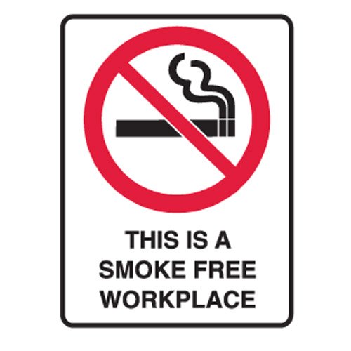 Brady Small Stick On Labels - This Is A Smoke Free Workplace, H125mm x W90mm, Self Adhesive Vinyl, White/Red/Black