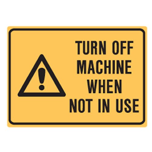 Brady Small Stick On Labels - Turn Off Machine When Not In Use, H90mm x W125mm, Self Adhesive Vinyl, Yellow/Black