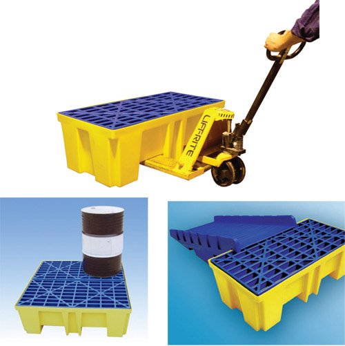 Brady Spill Pallet 4 Drum, L1320 x W1320 x H431mm, Polyethylene, Yellow / Blue