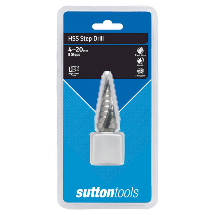 Sutton HSS Spiral Flute Step Drill 9 Step 4-20mm