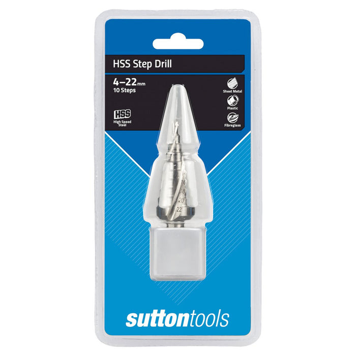 Sutton HSS Spiral Flute Step Drill 10 Step 4-22mm