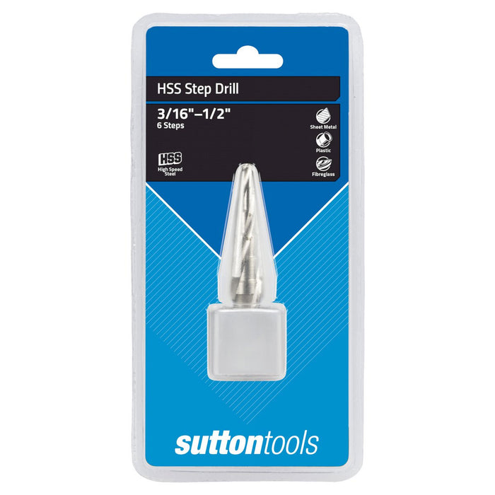 Sutton HSS Spiral Flute Step Drill 6 Steps 3/16