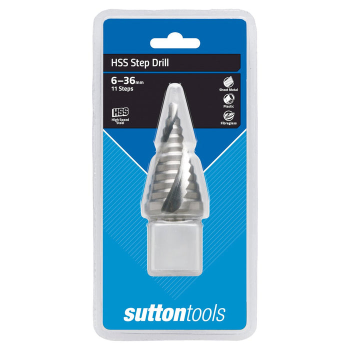 Sutton HSS Spiral Flute Step Drill 11 Step 6-36mm