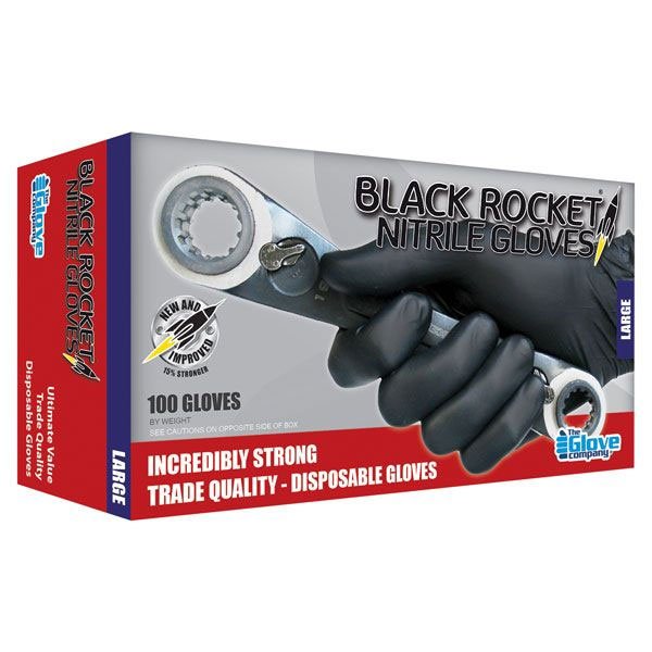 TGC Black Rocket Nitrile Disposable Gloves, Box of 100