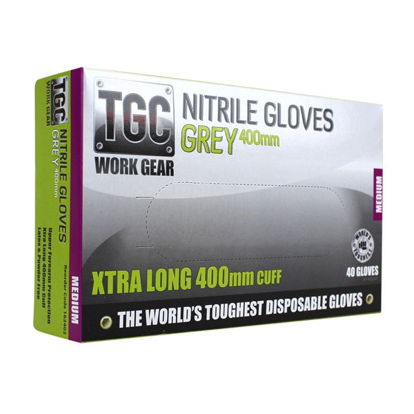 TGC WorkGear Grey Nitrile Gloves 400mm, Box of 40