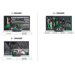 Toptul 157pc Mechanical Tool Set 3 Drawer Chest Pro-Line Series (Green)