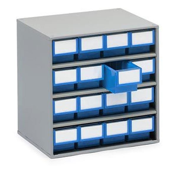 Treston Storage Bin Cabinet (16 Blue Drawers)