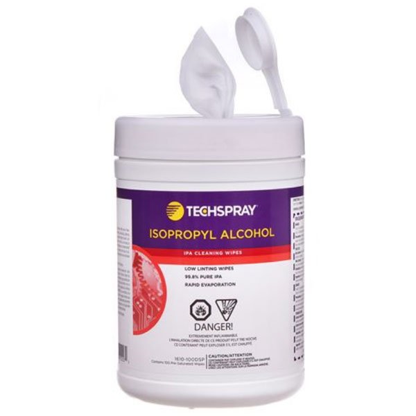 Techspray Isopropyl Alcohol (IPA) Wipes 99.8% - Tub of 100