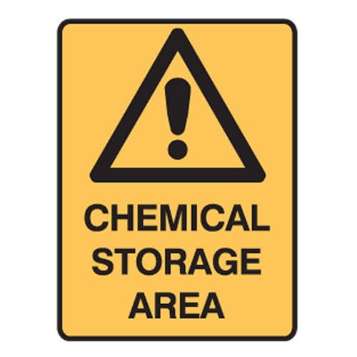 Brady Warning Sign - Chemical Storage Area, H250mm x W180mm, Self Adhesive Vinyl, Yellow/Black