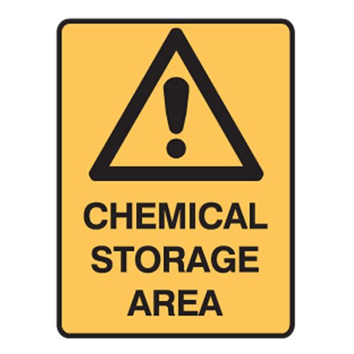 Brady Warning Sign - Chemical Storage Area, H600mm x W450mm, Metal, Yellow/Black
