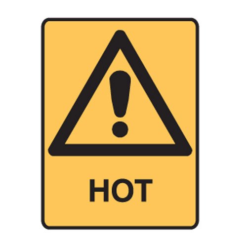 Brady Warning Sign - Hot, H250mm x W180mm, Self Adhesive Vinyl, Yellow/Black