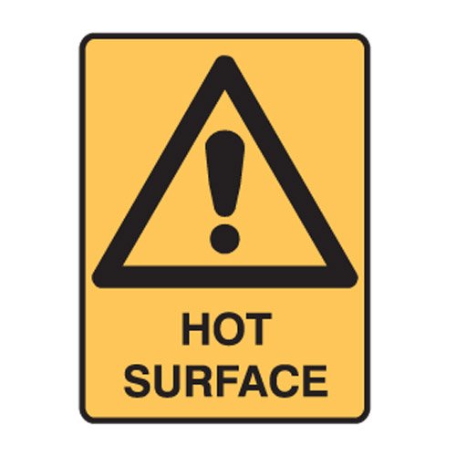 Brady Warning Sign - Hot Surface, H450mm x W300mm, Polypropylene, Yellow/Black