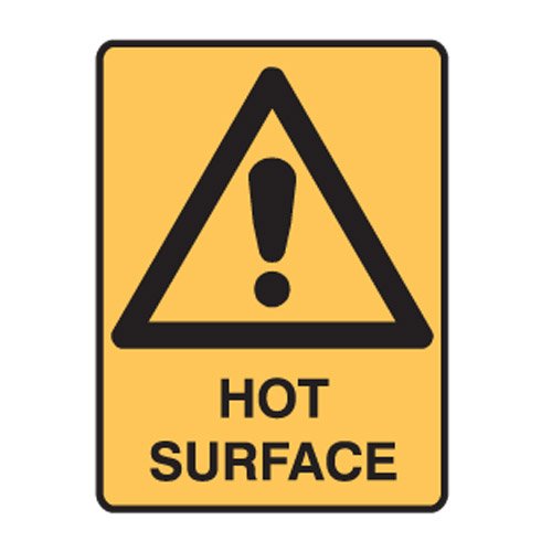 Brady Warning Sign - Hot Surface, H250mm x W180mm, Self Adhesive Vinyl, Yellow/Black