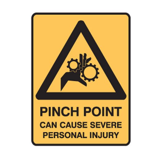 Brady Warning Sign - Pinch Point Can Cause Severe Personal Injury, H250mm x W180mm, Self Adhesive Vinyl, Yellow/Black