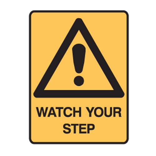 Brady Warning Sign - Watch Your Step, H250mm x W180mm, Self Adhesive Vinyl, Yellow/Black