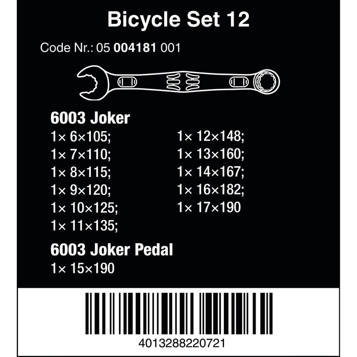 Wera 12 Pce Bicycle Set 12 Combination Spanner Set 004181