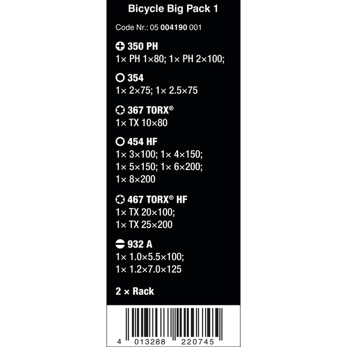 Wera 14 Piece Bicycle Big Pack 1 Screwdriver Set 004190