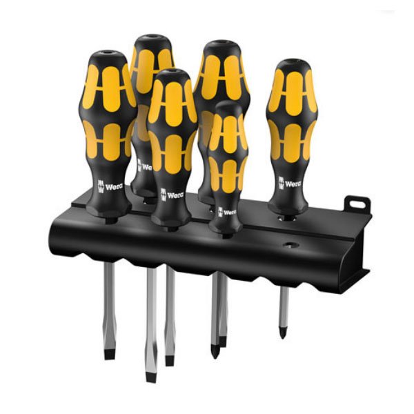 Wera 6 Piece Kraftform Plus Slotted/Phillips Screwdriver Set + Rack 018282