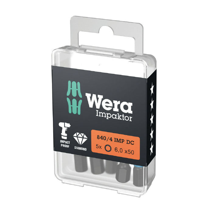 Wera 840/4 Impaktor Diamond Coated Hex Bit 4x50mm 5 Pack 057644