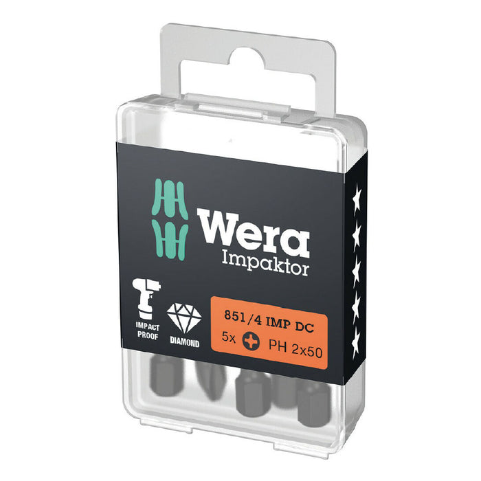 Wera 851/4 Impaktor Diamond Coated Phillips Bit PH 2x50mm, 5pk 057656