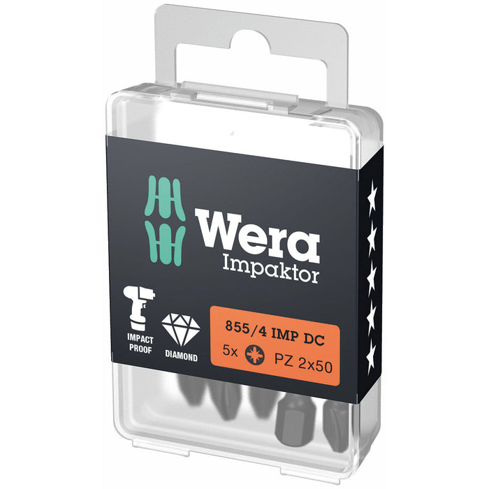 Wera 855/4 Impaktor Diamond Coated Pozi Bit PZ 2x50mm 5 Pack 057661