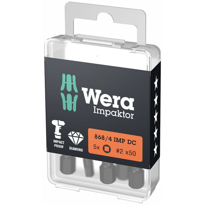 Wera 868/4 Impaktor Diamond Coated Square-Plus Bit # 3x50mm 5 Pack 057672
