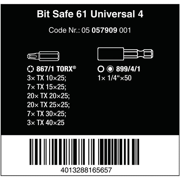 Wera Bit-Safe 61 Universal 4 61 Pce Insert Bit Set 057909
