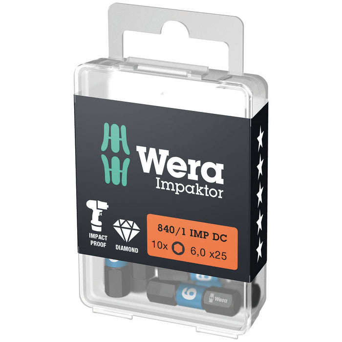 Wera 840/1 Hex Impaktor DC Bits 6x25mm 10 Pack 057606